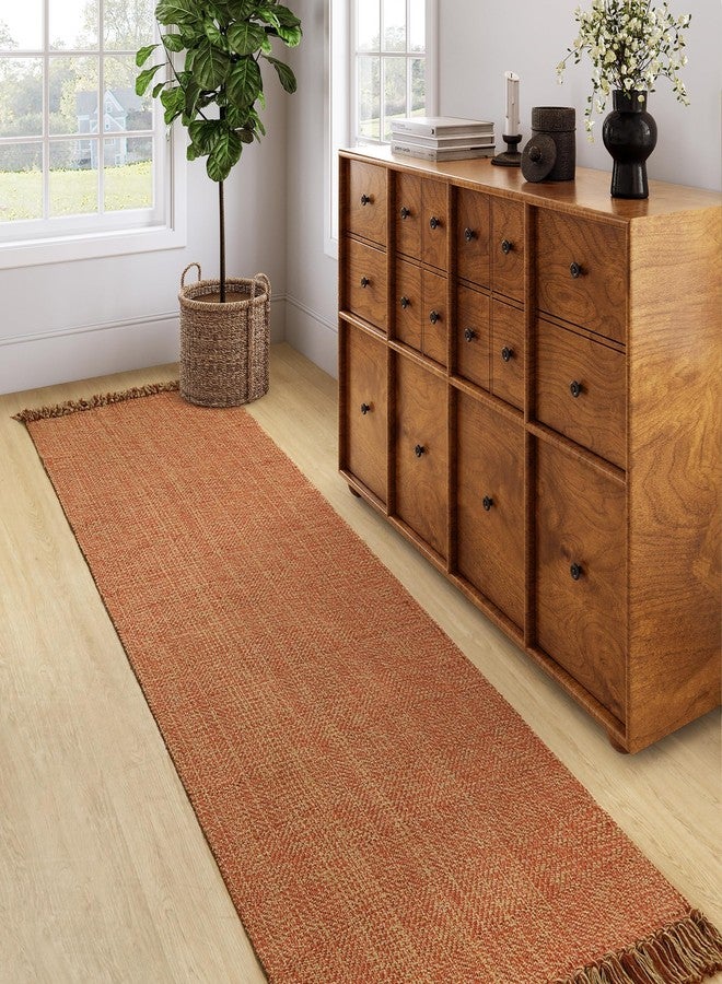 Collive Long Hallway Runner Rug 2.6' x 8', Washable Runners Indoor Entryway Rugs, Terracotta Braided Woven Kitchen Carpets Low-Profile Front Door Floor Carpet for Laundry Room Bedroom - Image 1